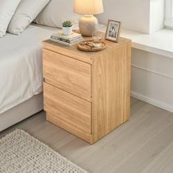 طاولة سرير جانبية خشب بـ 2 درج عملي بيج