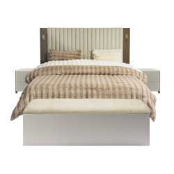 غرفة نوم متكاملة مودرن 8 قطع خشب فاخر - بيج