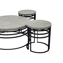 طقم طاولات خدمة 5 قطع مودرن خشبي بقاعدة معدنية رمادي