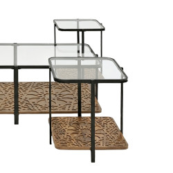 طقم طاولات خدمة 5 قطع 2 دور سطح زجاجي بني