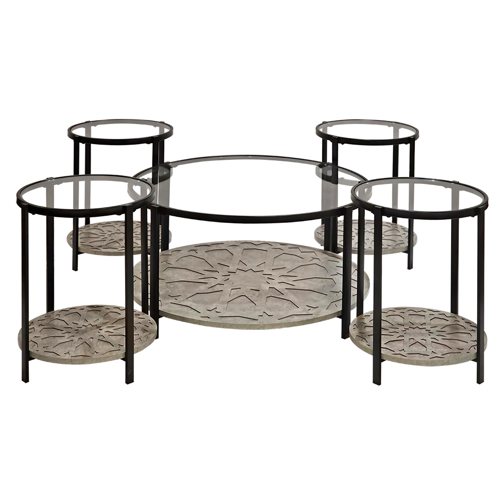 طقم طاولات خدمة 5 قطع 2 دور سطح زجاجي كافيه