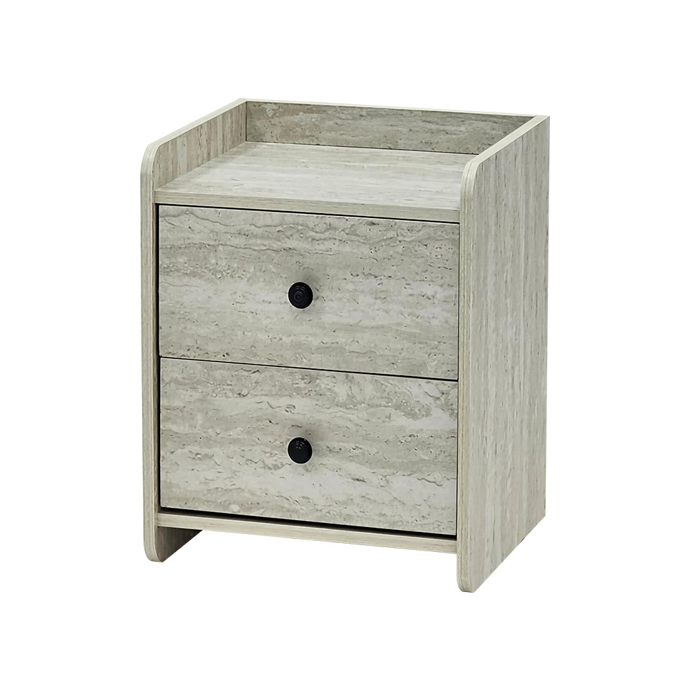 طاولة سرير جانبية خشب بـ 2 درج عملي رمادي