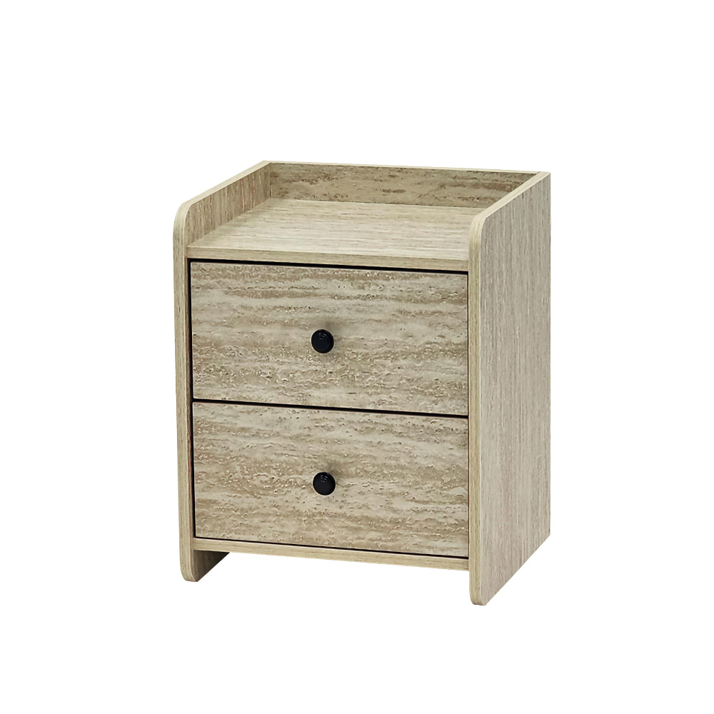 طاولة سرير جانبية خشب بـ 2 درج عملي بيج