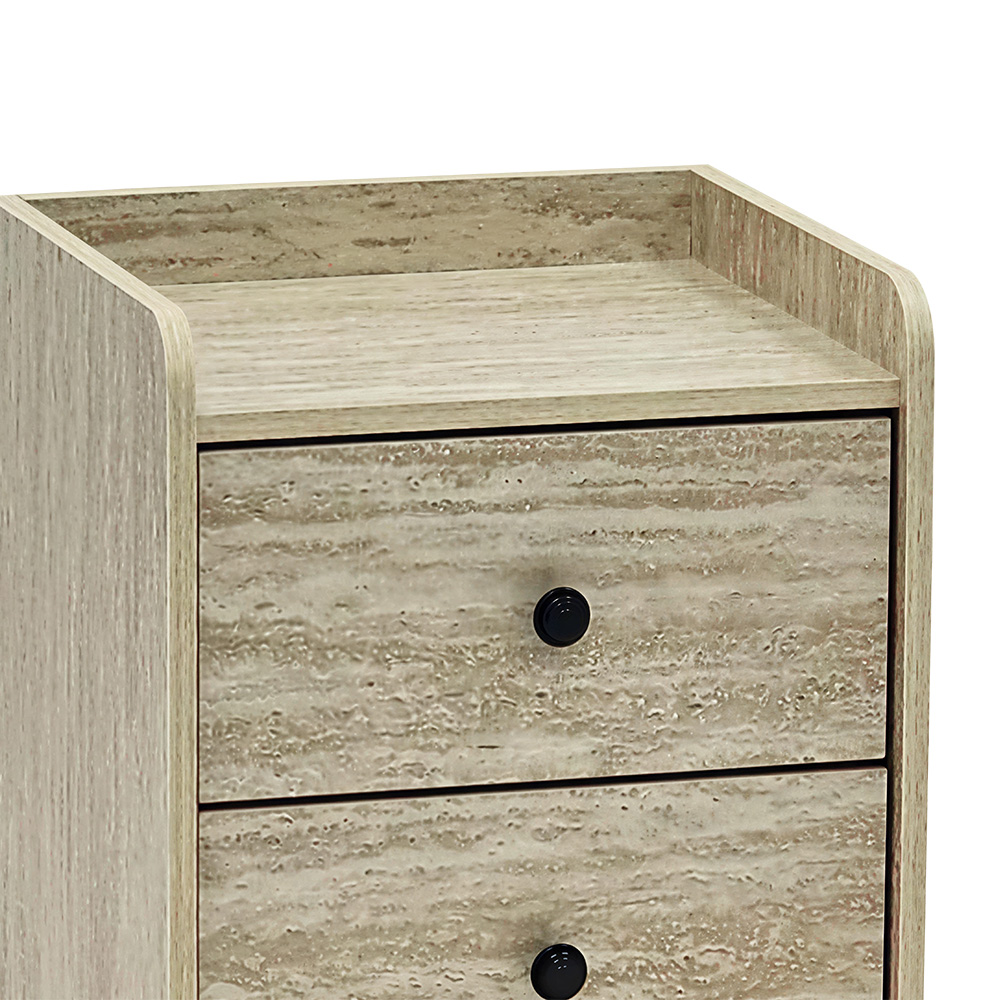 طاولة سرير جانبية خشب بـ 2 درج عملي بيج