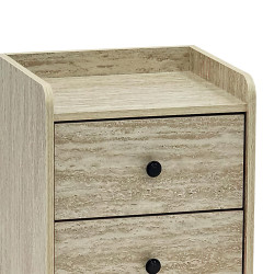 طاولة سرير جانبية خشب بـ 2 درج عملي بيج