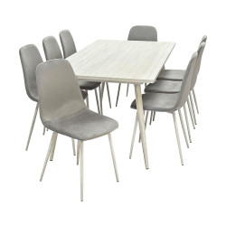 طاولة طعام خشب 8 كراسي مخمل عصري رمادي