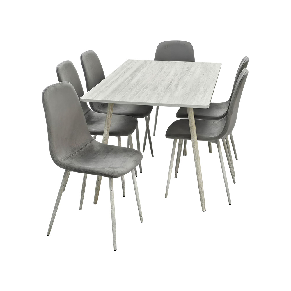 طاولة طعام خشب 6 كراسي مخمل عصري رمادي