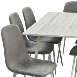 طاولة طعام خشب 6 كراسي مخمل عصري رمادي