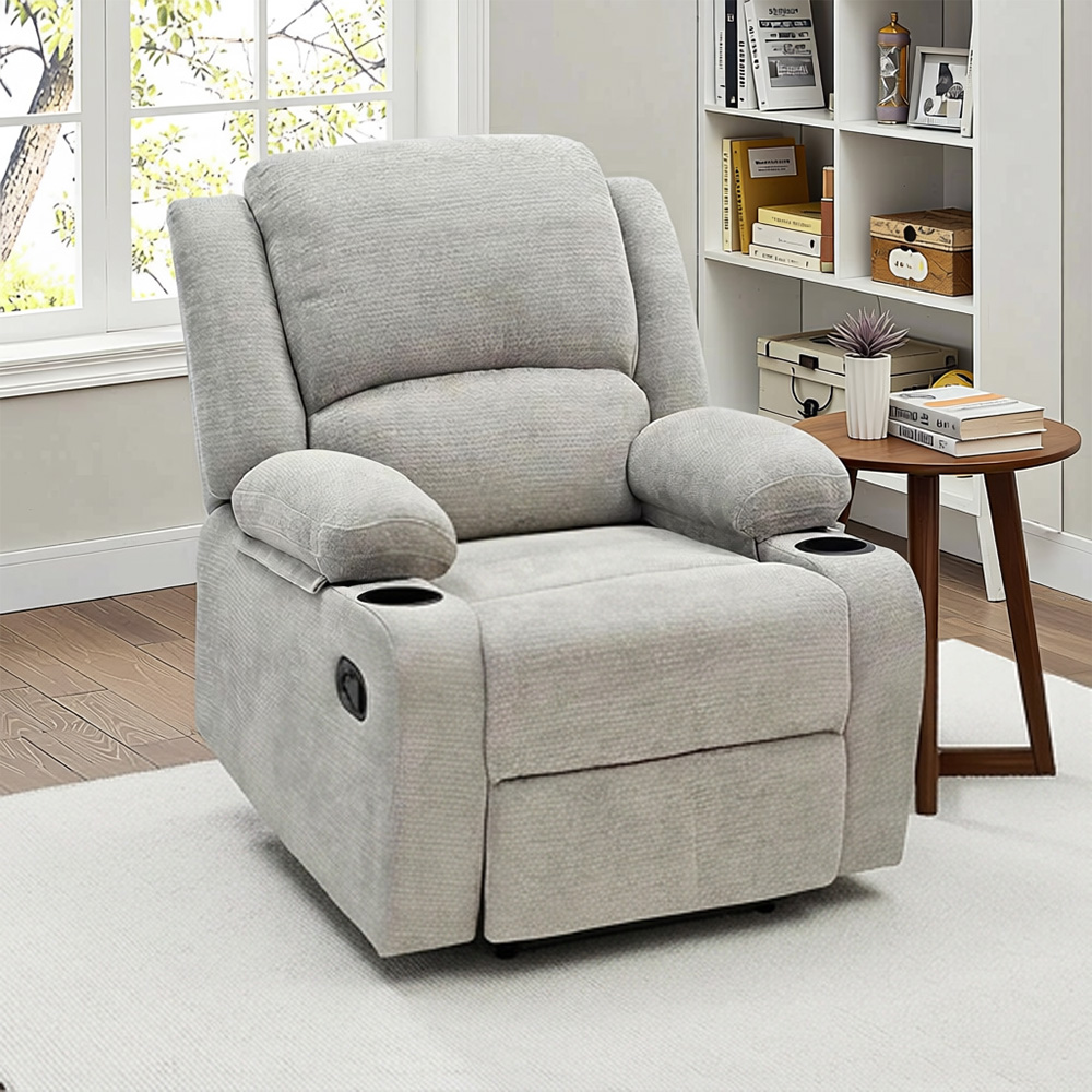 كرسي استرخاء ثابت قماشي مودرن مع مساحة تخزين رمادي