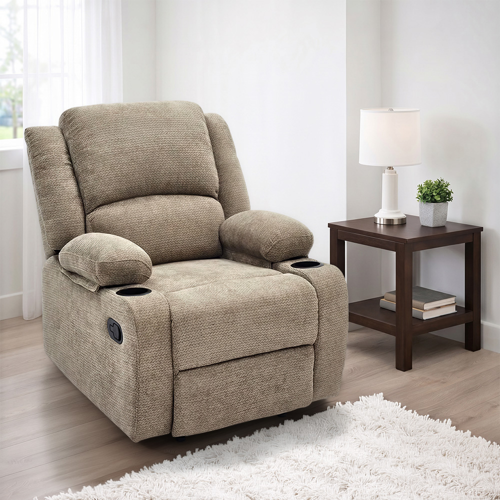 كرسي استرخاء ثابت قماشي مودرن مع مساحة تخزين كافيه