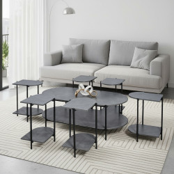 طقم طاولات خدمة 7 قطع 2 دور خشبي رمادي