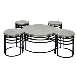 طقم طاولات خدمة 5 قطع مودرن خشبي بقاعدة معدنية رمادي