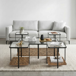 طقم طاولات خدمة 5 قطع 2 دور سطح زجاجي بني