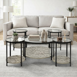 طقم طاولات خدمة 5 قطع 2 دور سطح زجاجي كافيه