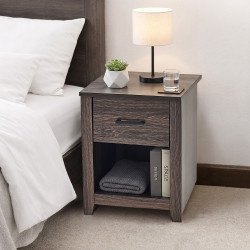 طاولة سرير جانبية خشب بـ درج عملي بني