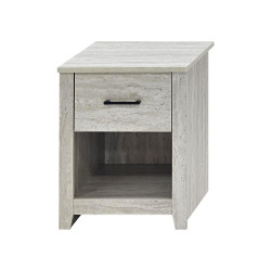 طاولة سرير جانبية خشب بـ درج عملي رمادي حجري