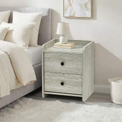 طاولة سرير جانبية خشب بـ 2 درج عملي رمادي