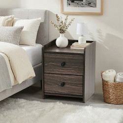 طاولة سرير جانبية خشب بـ 2 درج عملي بني