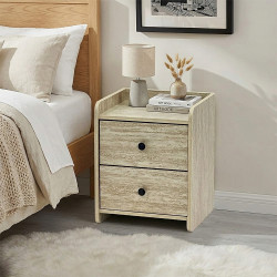 طاولة سرير جانبية خشب بـ 2 درج عملي بيج