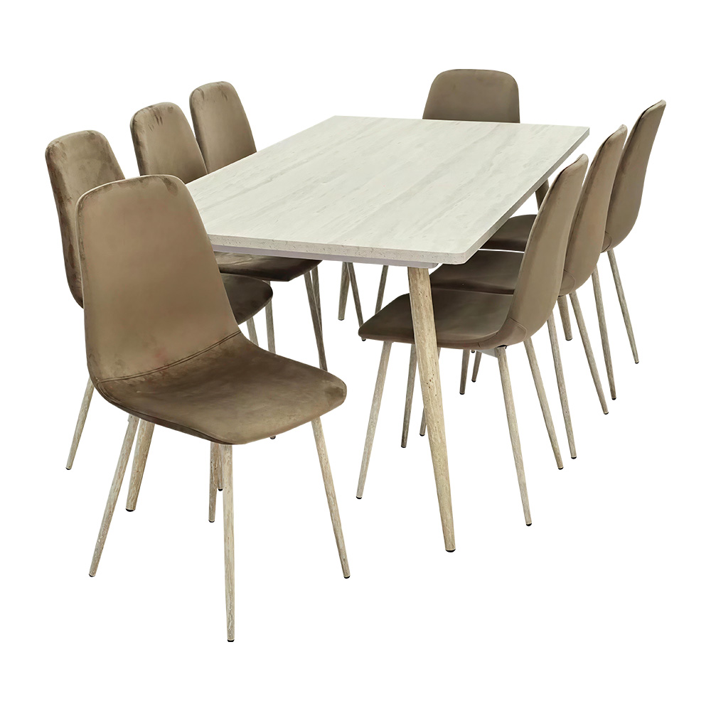 طاولة طعام خشب 8 كراسي مخمل عصري بيج