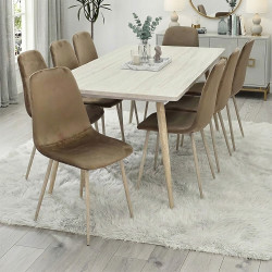 طاولة طعام خشب 8 كراسي مخمل عصري بيج