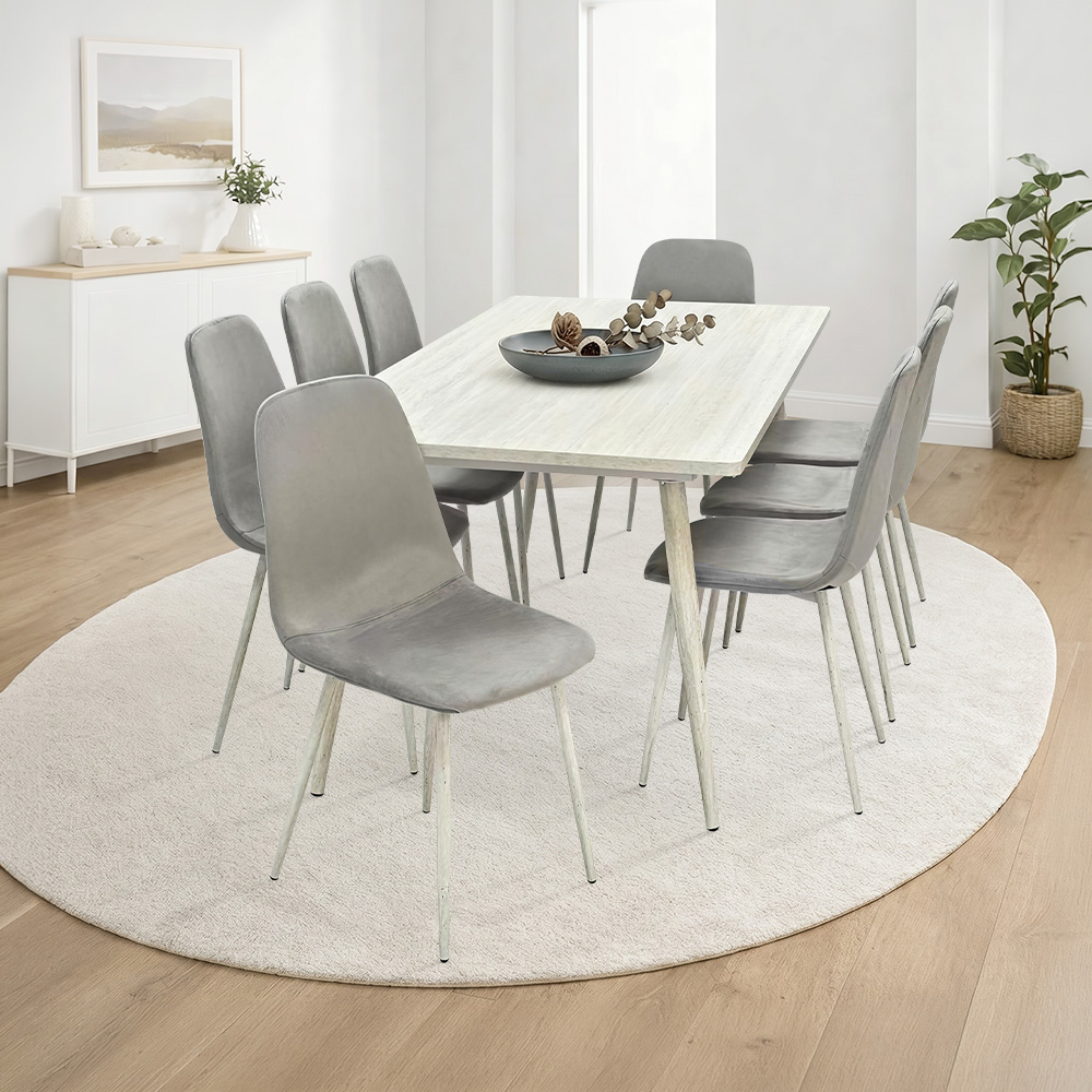 طاولة طعام خشب 8 كراسي مخمل عصري رمادي