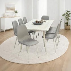 طاولة طعام خشب 8 كراسي مخمل عصري رمادي