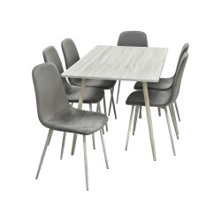 طاولة طعام خشب 6 كراسي مخمل عصري رمادي