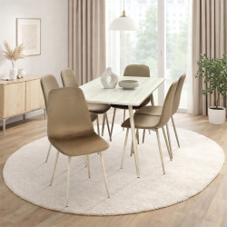 طاولة طعام خشب 6 كراسي مخمل عصري بيج