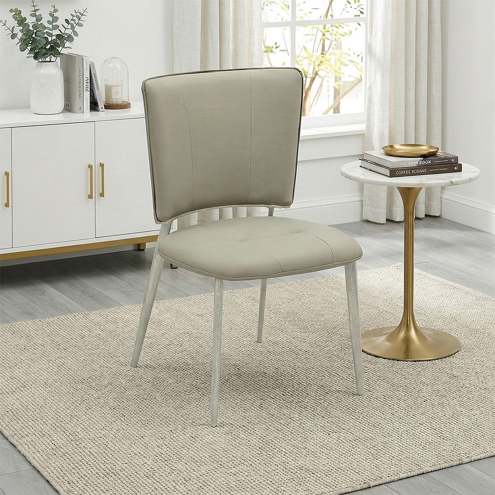 كرسي طاولة طعام جلد بأرجل معدنية رمادي