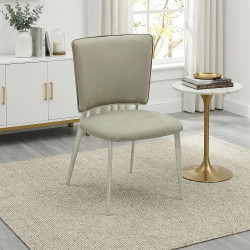 كرسي طاولة طعام جلد بأرجل معدنية رمادي