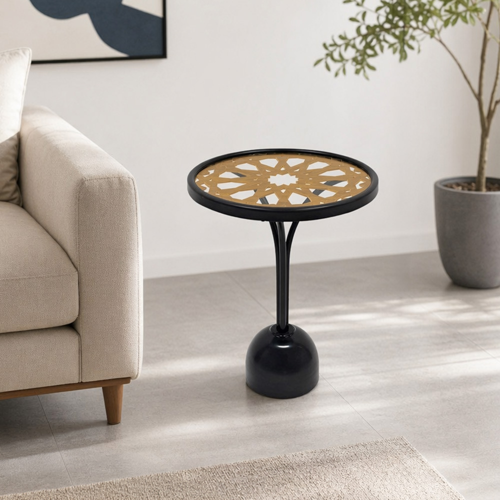 طاولة خدمة مفردة خشب سطح زجاجي بهيكل معدني