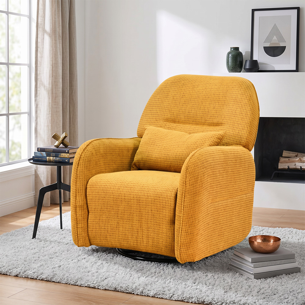 كرسي استرخاء فخم هزاز دوار قماشي مودرن أصفر