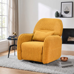 كرسي استرخاء فخم هزاز دوار قماشي مودرن أصفر