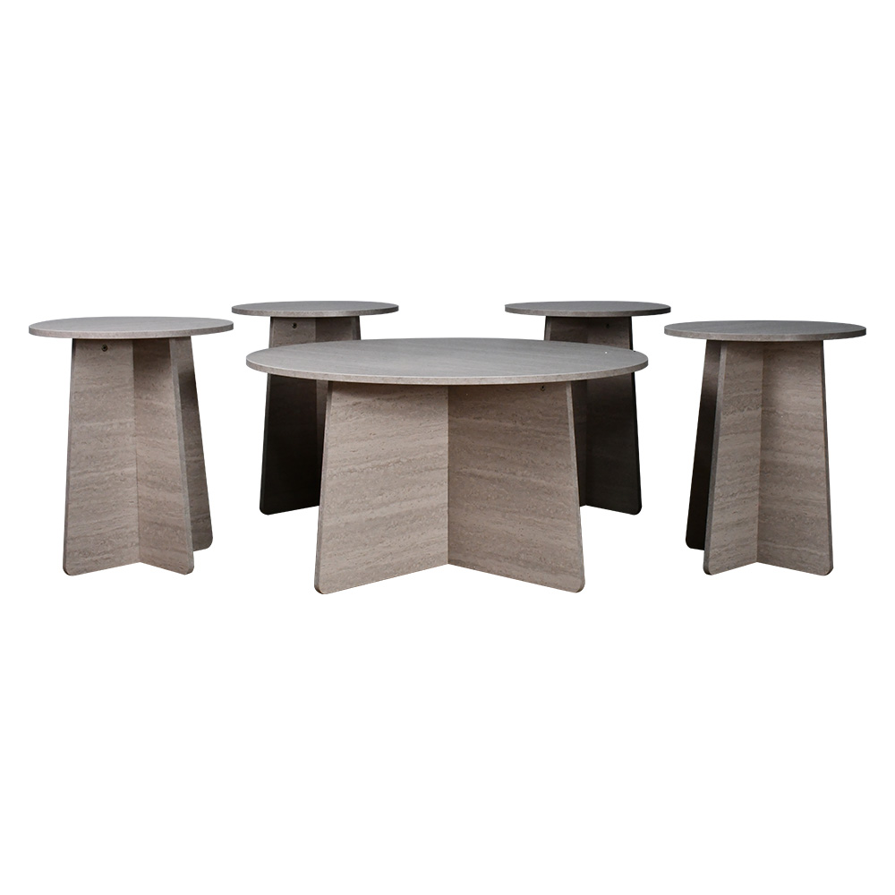 طقم طاولات خدمة 5 قطع خشبي بيج