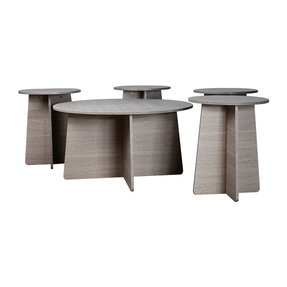 طقم طاولات خدمة 5 قطع خشبي بيج