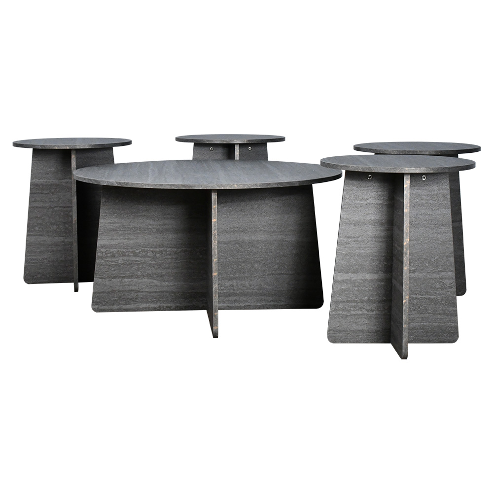 طقم طاولات خدمة 5 قطع خشبي رمادي غامق