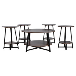 طقم طاولات خدمة 5 قطع خشبي بقاعدة معدنية 2 دور بني