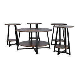 طقم طاولات خدمة 5 قطع خشبي بقاعدة معدنية 2 دور بني