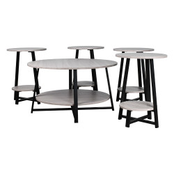 طقم طاولات خدمة 5 قطع خشبي بقاعدة معدنية 2 دور بيج