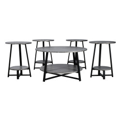 طقم طاولات خدمة 5 قطع خشبي بقاعدة معدنية 2 دور رمادي