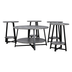 طقم طاولات خدمة 5 قطع خشبي بقاعدة معدنية 2 دور رمادي