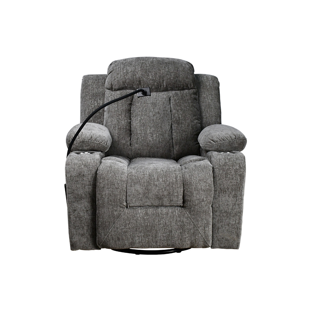 كرسي استرخاء فخم هزاز دوار بحامل جوال رمادي غامق