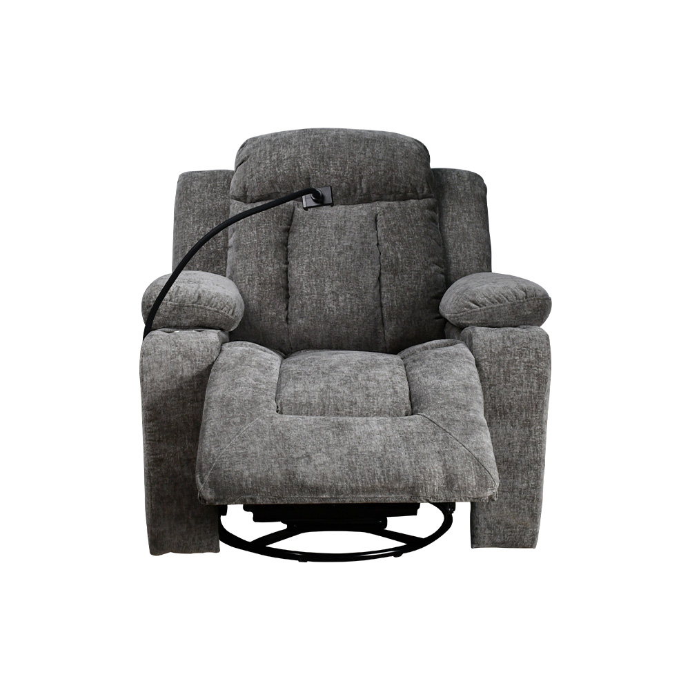 كرسي استرخاء فخم هزاز دوار بحامل جوال رمادي غامق