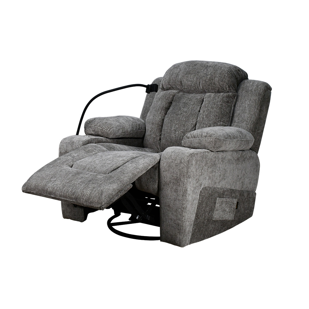 كرسي استرخاء فخم هزاز دوار بحامل جوال رمادي غامق