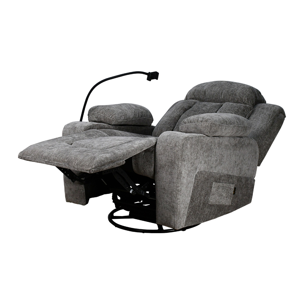 كرسي استرخاء فخم هزاز دوار بحامل جوال رمادي غامق