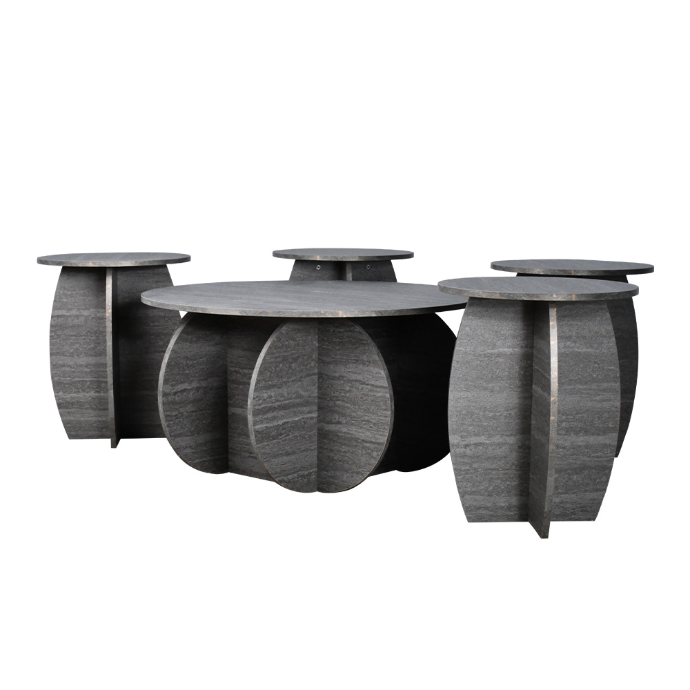 طقم طاولات خدمة 5 قطع خشبي مودرن رمادي