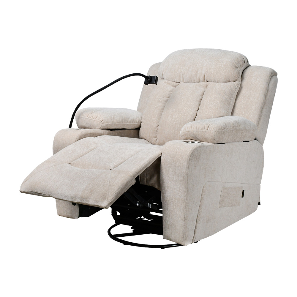 كرسي استرخاء فخم هزاز دوار بحامل جوال بيج