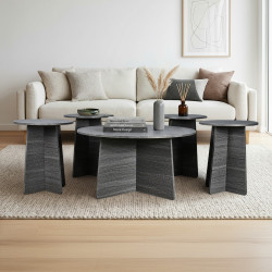 طقم طاولات خدمة 5 قطع خشبي رمادي غامق