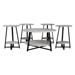 طقم طاولات خدمة 5 قطع خشبي بقاعدة معدنية 2 دور بيج